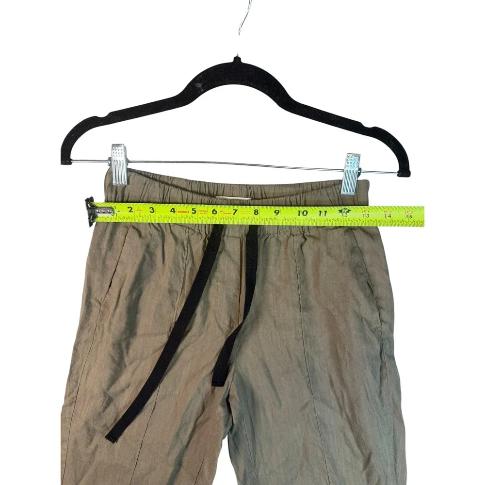 Aritzia Babaton Linen Blend Tapered Drawstring Pants XS Olive Green Seam Front